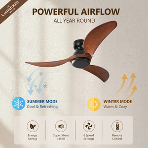 42 Inch Flush Mount Wood Blade <b>Ceiling</b> <b>Fan</b> Without Light 3 Blade Mid Century Modern Quiet DC Motor <b>Remote</b> <b>Control</b> for Home - Product Image 2