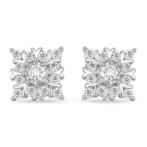NOVAMART Fine Zarkan Vintage Floral Square Silver <b>Stud</b> <b>Earrings</b> with Princess Cut Diamond Gold Plated Trendy Jewelry for Engagem - Product Image 3