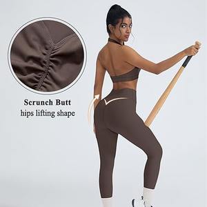 Derniers ensembles de yoga pour femmes en 2 pièces à séchage rapide en élasthanne et nylon, logo personnalisé, ensemble de soutien-gorge de sport et de leggings sans couture pour femmes - Product Image 5