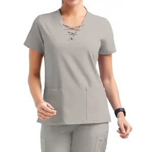 Bulk Healthcare Workwear Women's Uniforms Supplier Custom Design Logo Color Stretchy Polyester Spandex Scrub Sets For Women