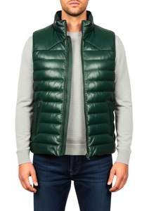 Gilet matelassé en cuir véritable pour homme, sans manches, fermeture éclair, léger, chauffe-corps - Product Image 4