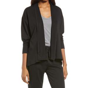 Cárdigan Largo Abierto por Delante para Mujer, Marca Splendid, Modelo Atlas, de Lana y Acrílico, con Estampado y Decoración de Botones, Color Negro, Talla Pequeña - Product Image 1