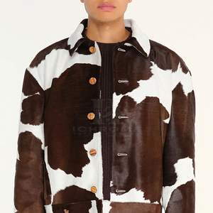 Veste en cuir de vachette haut de gamme pour homme, noir et blanc, imprimé vache, veste de moto - Product Image 4