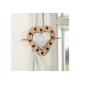 Cortina decorativa para el hogar Tie backs Hold backs Juego rústico de 2 Decoración para el hogar Tie back de madera tallada para diseño tallado en forma de corazón - Product Image 1