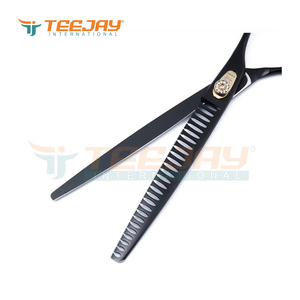 Ciseaux à effiler Teejay noirs, 28 dents, lame en acier inoxydable, manche long, pour droitiers, usage en salon de coiffure - Product Image 4