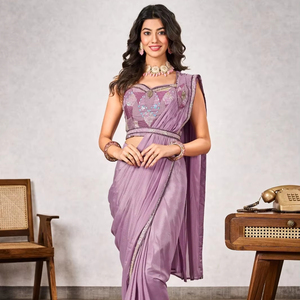 Saree en georgette douce prête à porter avec chemisier fantaisie, travail de séquence de broderie, tenue de mariage élégante de style pakistanais - Product Image 1