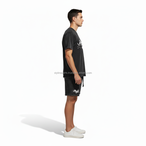 Ensemble court décontracté d'été pour homme noir de qualité supérieure avec impression graphique DTG - Streetwear vintage 100% coton - Product Image 4