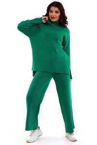 Conjunto de chándal de dos piezas de punto para mujer, conjunto de suéter y pantalón de gran tamaño de cuello alto liso de alta calidad, prendas de punto con textura suave - Product Image 2