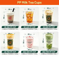 Gobelet PP 95-500 500ml, gobelet standard en PP pour bubble tea, idéal pour le thé au lait Tiger-Stripe, durable et compatible avec l'impression de logo personnalisé