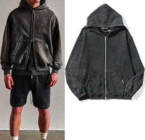 2025 hommes de haute qualité 100% coton sweat à capuche zippé Streetwear sweats avec impression solide teint uni pour l'hiver - Product Image 3