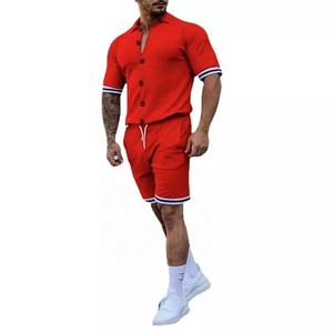 Chándal de Fitness para hombre, conjunto de 2 piezas de verano para trotar, traje deportivo, camiseta de moda, pantalones cortos, ropa deportiva informal de color sólido - Product Image 1