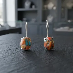 Pendientes de Plata de Ley 925 con Gemas de Ostra Espinosa Multicolor de Diseño 2026, para Mujeres y Niñas - Product Image 4