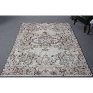 Tapis turc fait à la main en laine marron beige antique de 5.7x8,7 pieds Design patchwork de style classique pour chevet Rectangle couloir Latex - Product Image 1