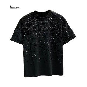 Wholesale New Design Rhinestone T Shirts For Men Streetwear Fashion Printed Men Custom Design Ringer Rhinestone Men's T-shirts - Product Image 1