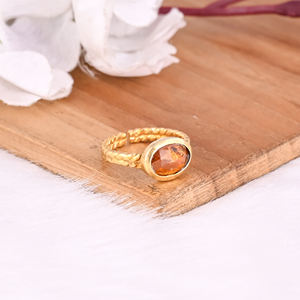 Vente en gros Bague en argent sterling 925 Pierre précieuse tourmaline jaune naturelle Plaqué or Vintage Bijoux de mariage Unisexe Fêtes Cadeaux - Product Image 2