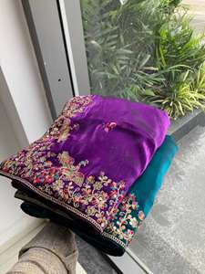 <b>Purple</b> Traditional Luxurious Chiffon <b>Saree</b> Embroidery Work Cut Work Border Embellishments for Party Special Wedding Occasions - Product Image 5