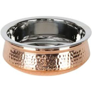 Bol de service alimentaire rond en cuivre de qualité supérieure, texture martelée, argent brillant, poli à l'intérieur, accessoires de cuisine - Product Image 1