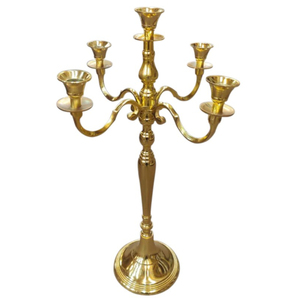 Candelabro de Metal Dorado de Diseño Elegante con 5 Brazos, Soporte para Velas, Decoración Moderna de Latón Pulido para Bodas, Fiestas, Eventos y Hogar - Product Image 1