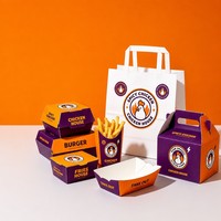 Ensemble d'emballages alimentaires personnalisés, imperméables et résistants à la graisse - Boîtes en papier pour hamburgers, poulet, frites, hot-dogs à emporter avec logo