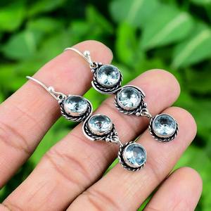 Pendientes de Plata de Ley 925 hechos a mano con piedras preciosas, Topacio Azul, Spinner, 925 para mujer, regalo de boda, Pendientes colgantes para niñas, joyería - Product Image 4