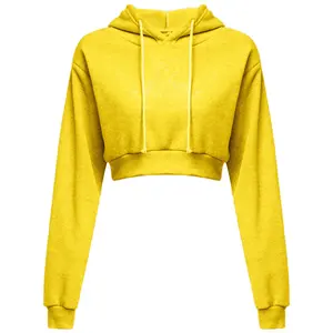 Sudadera con capucha recortada para mujer de alta calidad con logotipo personalizado estampado de soplo y Sudadera larga - Product Image 2