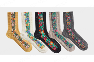 Foylock coreano personalizzato Boho lavorato a maglia floreale con logo etnico con equipaggio alla caviglia in cotone di qualità personalizzata calze sportive da donna - Product Image 3