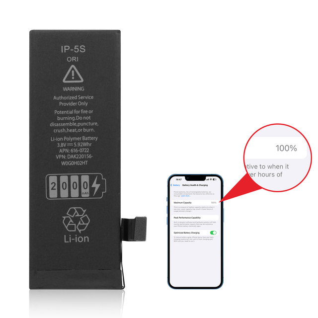 High Quality Mobile Phone Battery for iPhone  5S 2000mah  Replacement