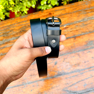 Ceinture habillée en cuir véritable noir de luxe de longueur personnalisée pour hommes noir formel et officiel avec boucle mate en laiton - Product Image 6