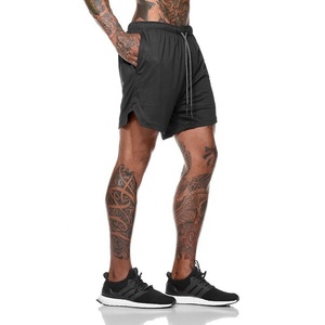 Men's Black Quick Dry Sport Shorts With Pockets Elastic Waist <b>Mid</b> Length Solid Color Knitted Polyester Workout Gym Running Short - Product Image 3