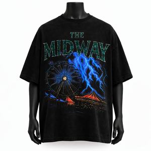 Camiseta Personalizada Extra Grande con Estampado Gráfico de Rayo, Estilo Vintage Lavado, para Hombre, de Algodón, Manga Corta, Informal - Product Image 1