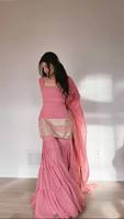 Setelan Salwar Pink Wanita Elegan untuk Pesta, Kurta Salwar Dupatta, Pakaian Pernikahan, Anti Kusut, Cepat Kering, Bahan Mikrofiber