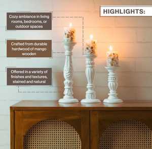 Ensemble de 3 bougeoirs en bois faits à la main |   Support de bougie pilier pour décoration rustique de la maison, porte-bougie trio en bois naturel - Product Image 4