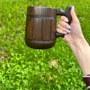 Taza de cerveza Natural de madera hecha a mano Vintage de calidad impresionante, taza de acero interior, mango único para amantes de la bebida, jugo, cerveza, vino - Product Image 5