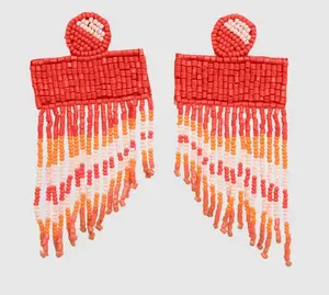 ต่างหูห้อยทรงใหม่มาแรงปี 2024 สำหรับผู้หญิง งานแฮนด์เมดประดับลูกปัดปักลายล็อค สไตล์โดดเด่นสำหรับใช้ในชีวิตประจำวัน สไตล์อินเดีย - Product Image 3