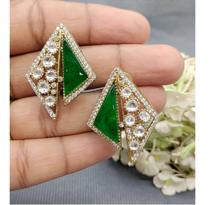 Elegantes pendientes de moissanita Mehndi tradicionales con intrincado diseño hecho a mano para ocasiones festivas DE LA India - Product Image 6