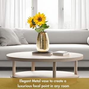 Florero de metal con diseño martillado para encimera, sala de estar y mesa de oficina, florero floral dorado decorado - Product Image 5