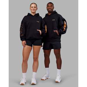 Breathable Unisex Oversized <b>Hoodie</b>-Black Vibrant <b>Orange</b> Knitted - Product Image 1
