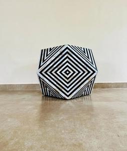 Bone Inlay <b>Bed</b> Side <b>Stool</b> Diamond Shape Striped Design <b>Stool</b> in Black Bone Inlay Console From India for Living Room Furniture - Product Image 6