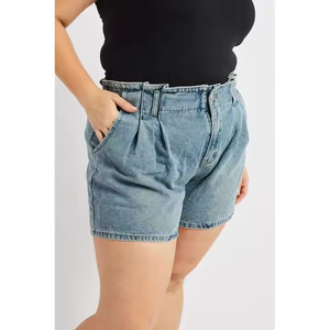 Pantalones cortos de mezclilla OEM para mujer, colección de Primavera/Verano, pantalones cortos de cintura alta con lazo para mujer - Product Image 1
