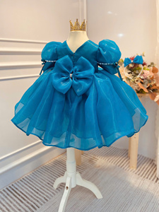 2024ชุดเดรสปาร์ตี้ผ้าชีฟองลูกปัดสีฟ้าสำหรับเด็กหลายชั้นดีไซน์3D พลัสไซส์พิเศษแบบตะวันตก - Product Image 3