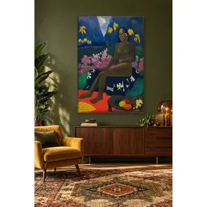 Fida Gauguin Te Arii Vahine Femme assise sur un tissu bleu Impression sur toile - Product Image 1