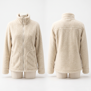Chaqueta polar de invierno para mujer con capucha, cremallera completa, de algodón suave, spandex y modal, 280 GSM, con logo frontal lavado, cálida, color melocotón. - Product Image 3