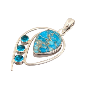 Colgante de Plata de Ley 925 hecho a mano para mujer con piedra preciosa turquesa azul joyería chapada en oro con sello 925 - Product Image 1