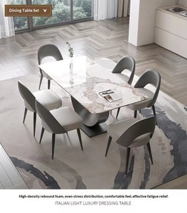 Ensemble de <span class=keywords><strong>table</strong></span> à manger stable en pierre frittée de luxe 6 places avec base créative en acier au carbone en forme de U pour salon moderne - Product Image 3