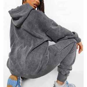 ชุดวอร์มผ้าหนา2ชิ้นสำหรับผู้หญิงชุดวอร์มผ้าฝ้ายโอเวอร์ไซส์ - Product Image 6