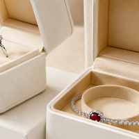 Boîte à bijoux MISEN de luxe en cuir PU blanc ivoire, carrée et arrondie, avec couvercle, pour bagues et colliers, personnalisable avec logo