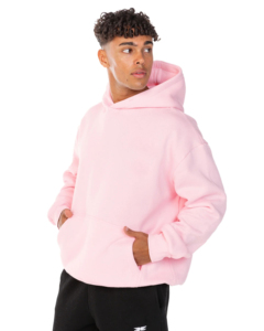 Sudadera con Capucha Rosa Extra Grande para Hombre, Color Sólido, Felpa, Corte Regular, Ropa Urbana de Otoño - Product Image 3
