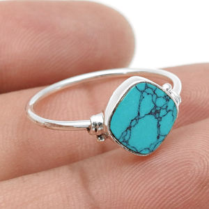 Precio al por mayor de alta calidad, Plata de Ley 925, piedra preciosa turquesa Natural, anillo con forma de cojín, joyería de piedra NATAL DE DICIEMBRE DE India - Product Image 4