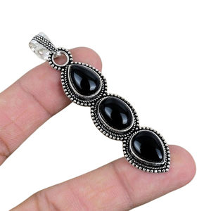 925เครื่องประดับจี้เงินแท้คลาสสิกสำหรับผู้หญิง925เงินสเตอร์ลิงสีดำพลอยนิลสไตล์ Boho ทำด้วยมือของขวัญจี้ - Product Image 1