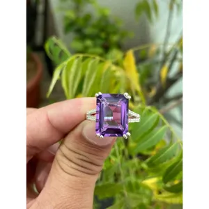 Anillo de Amatista con Corte Esmeralda, Plata de Ley 925, Anillo de Piedras Preciosas Hecho a Mano, Proveedor de Joyería al por Mayor - Product Image 1
